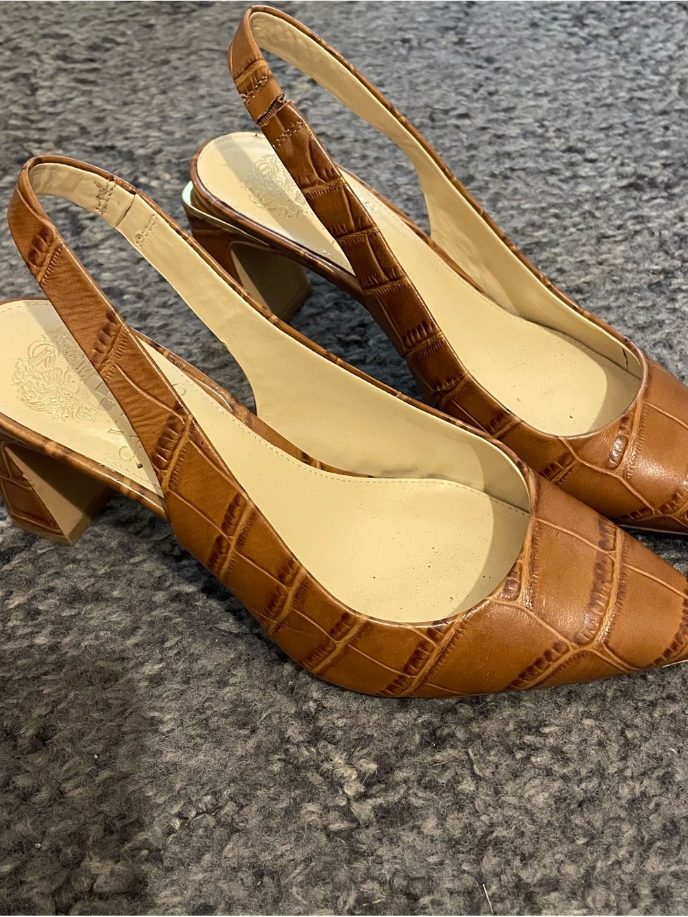 Vince Camuto Hamden Leather Tan Brown Slingback Pointed Toe High Heels Size 7